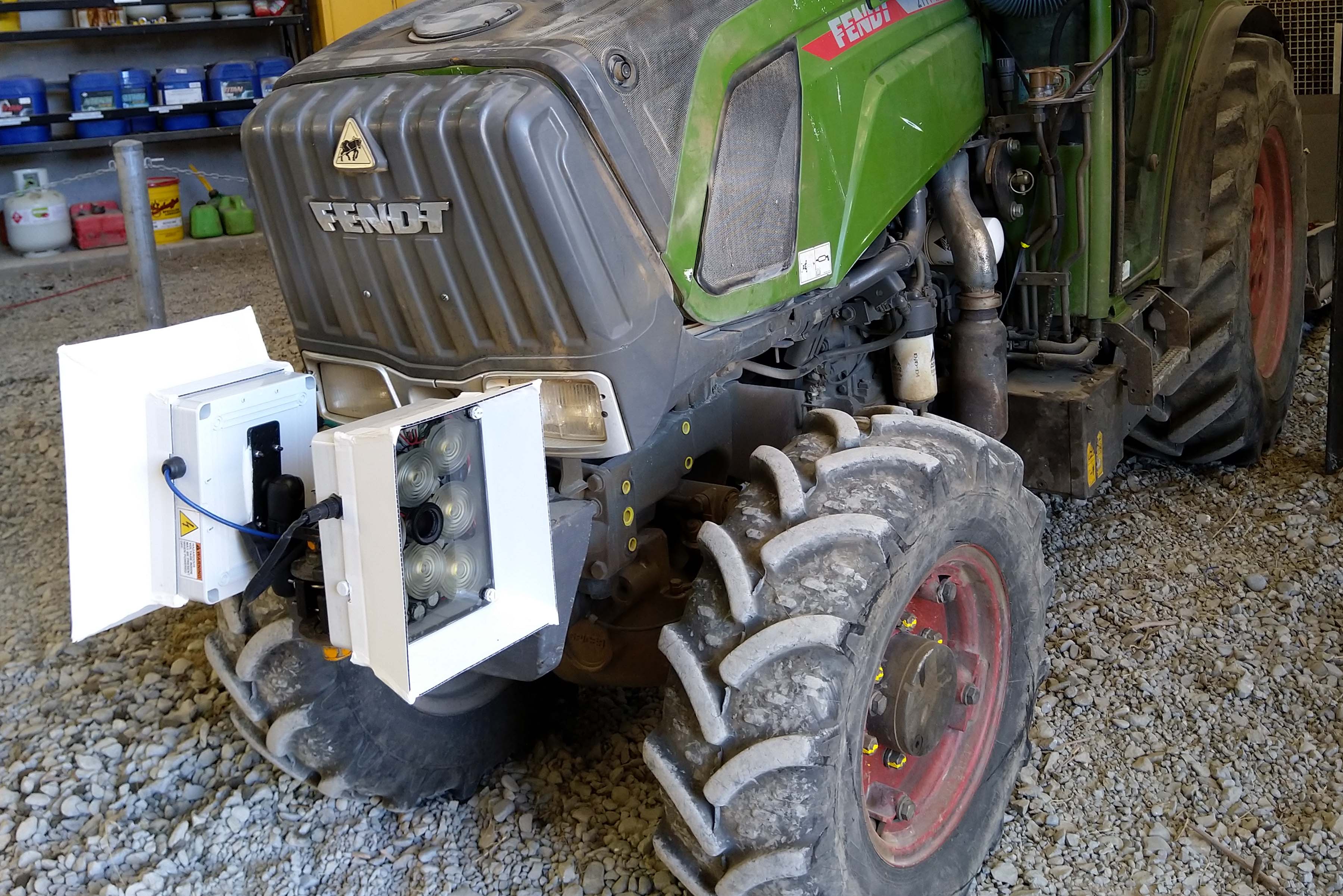 Front of a tractor fitted with white computer system