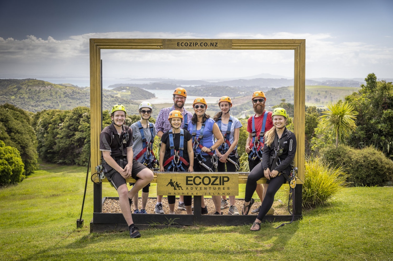 Delegates at EcoZip Adventures with view over Waiheke Island