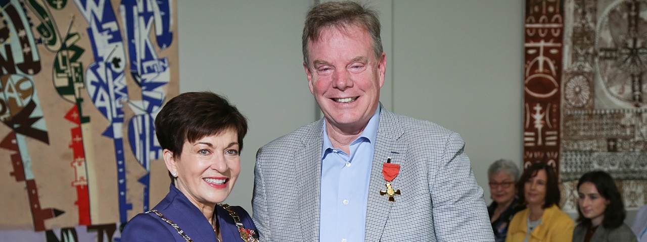 Rob Tapert's investiture to the New Zealand Order of Merit (ONZM) with New Zealand Governor General Patsy Reddy