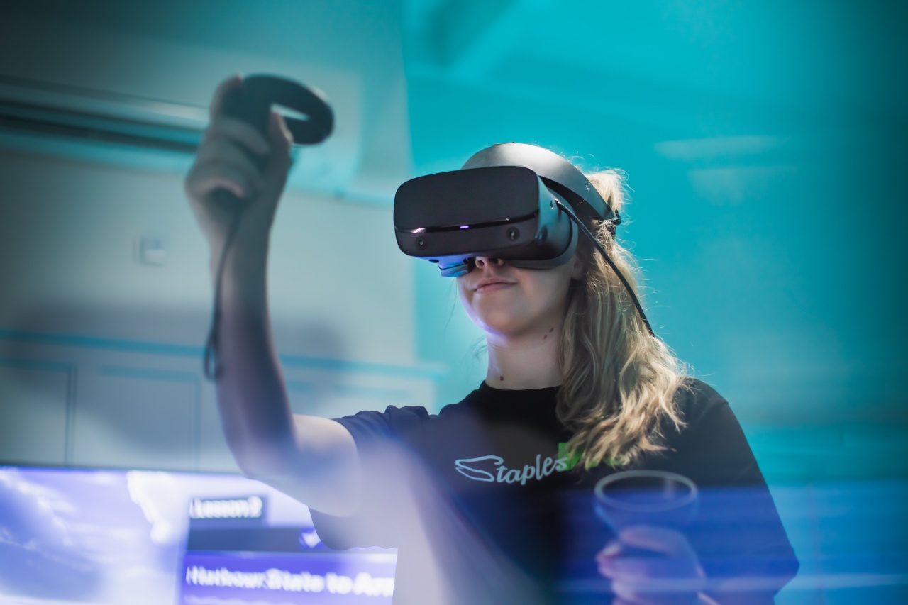 Woman demonstrating virtual reality machine