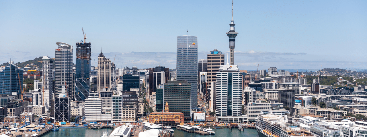 Auckland city with the iconic Skytower in the middle
