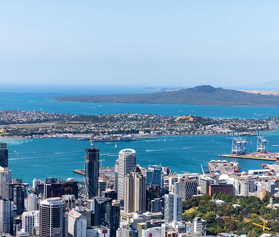 Auckland city with Rangitoto island in the background