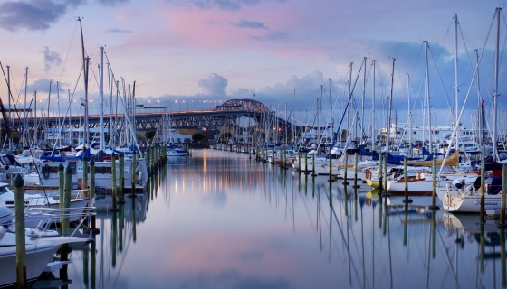 Sunset view of Westhaven Marina
