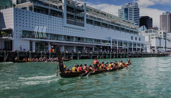 A waka in motion at Tāmaki Herenga Waka festival in Auckland 