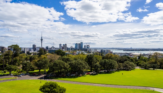 View of Auckland city from museum rooftop