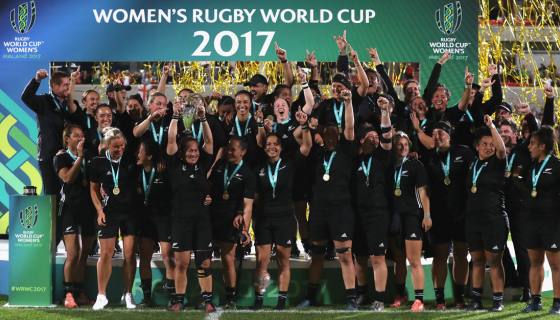 The Black Ferns celebrate their winning the Women's Rugby World Cup 2017