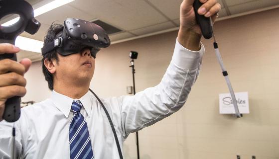 Man using AR/VR technology