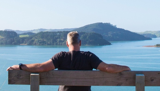 John Kirwan takes in the ocean view from Waitawa Regional Park