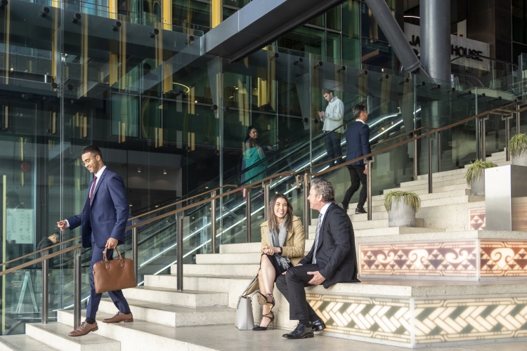 Delegates on stairs